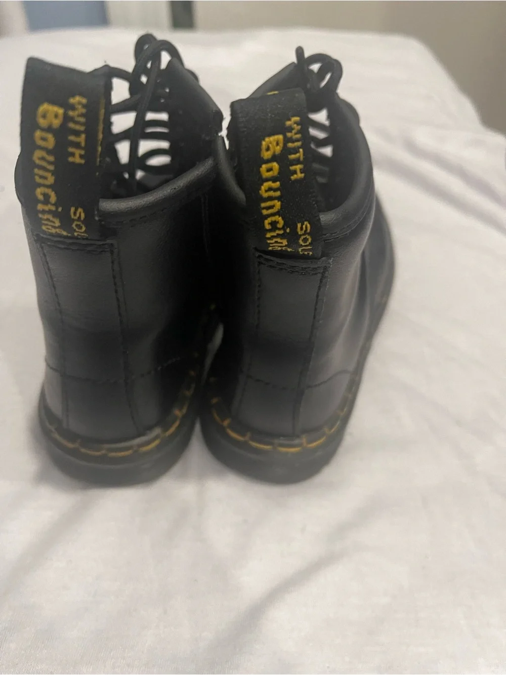 Dr. Martens Black Kids Lace-Up Combat Boots with Yellow Stitching